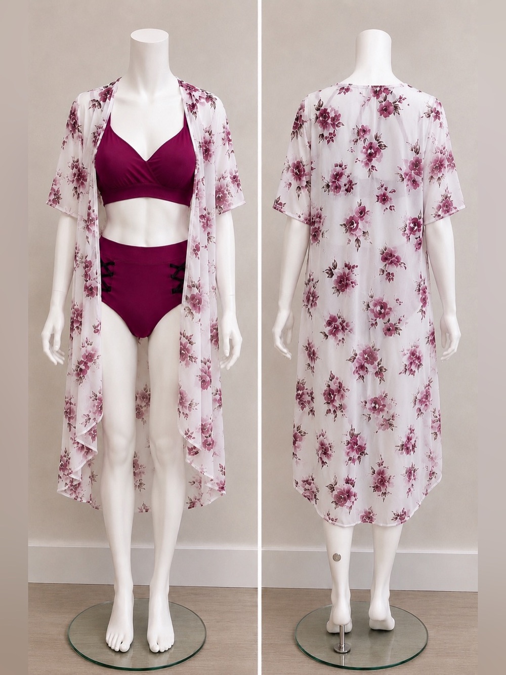 Torrid White Floral Mesh Duster with Pink Rose Print